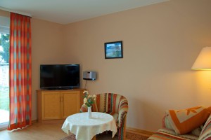 Wohnbeereich mit Flachbild TV  im Sonnenhus Rügen Familien Unterkunft im Ostseebad Sellin