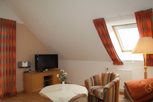 Sonnenhus Rügen Appartement im Dachgeschoß - Wohnbereich mit Flachbild TV